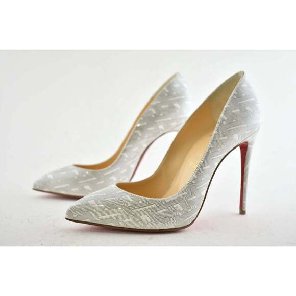 Christian Louboutin Pigalle Follies 100 Patent CL White Silver Heel Pump 40.5 - Picture 9 of 12